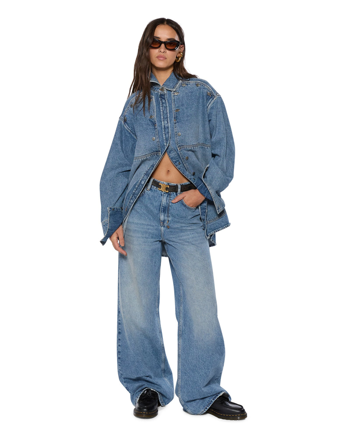 Womens Strider Swept Wide Denim Jeans - Denim