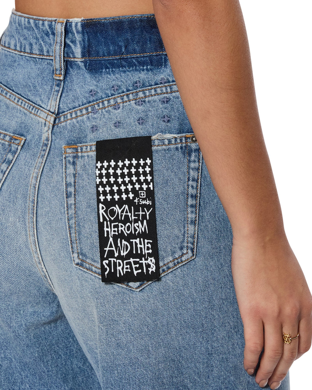 Womens Strider Swept Wide Denim Jeans - Denim