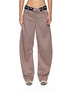 Womens Barrel Trouser Flip Houndstooth Barrel Leg Pants - Brown