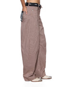 Womens Barrel Trouser Flip Houndstooth Barrel Leg Pants - Brown