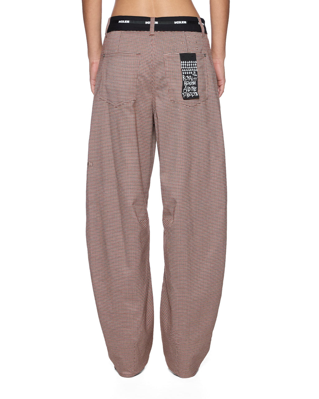 Womens Barrel Trouser Flip Houndstooth Barrel Leg Pants - Brown