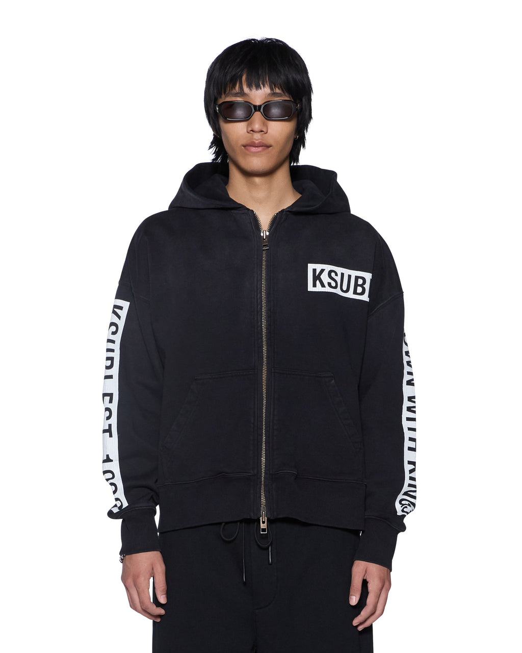 Mens Kings Halen Zip Hoodie Black Fade Baggy Fleece - Grey