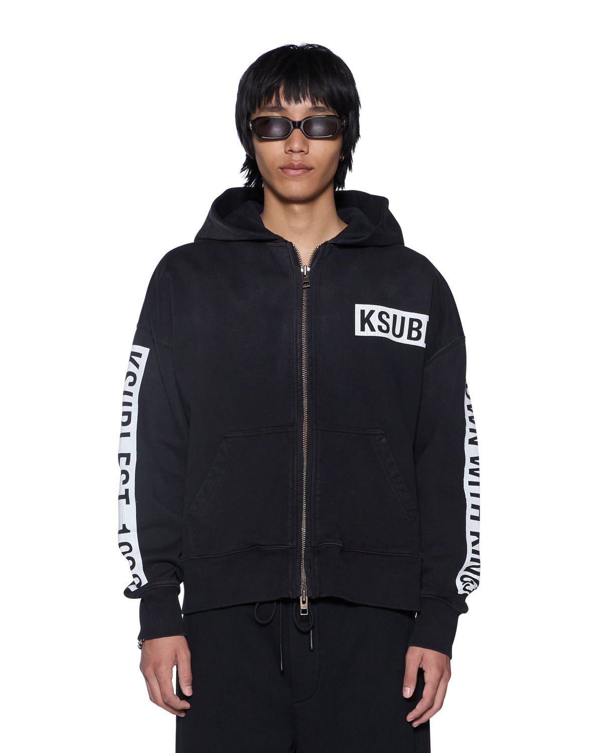 Mens Kings Halen Zip Hoodie Black Fade Baggy Fleece - Grey