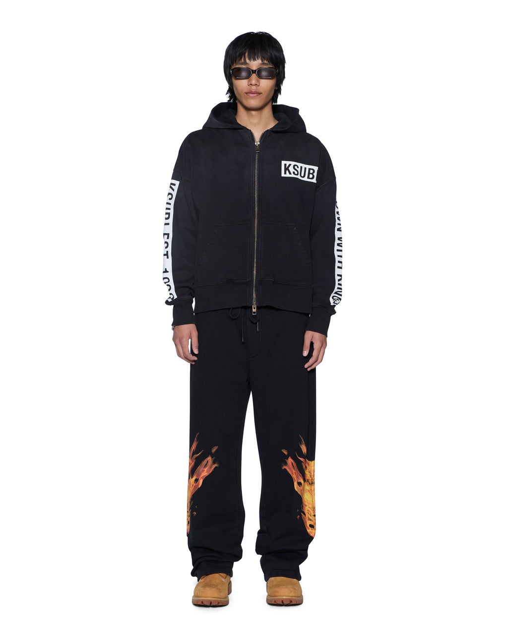 Mens Kings Halen Zip Hoodie Black Fade Baggy Fleece - Grey