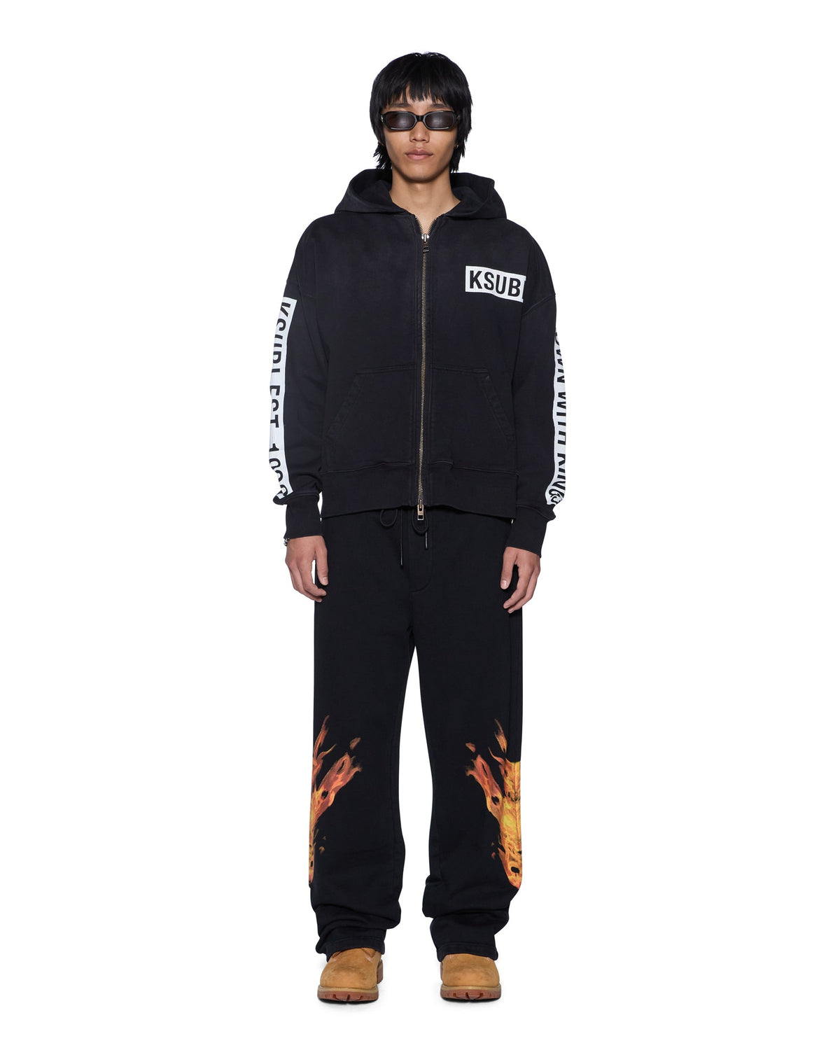 Mens Kings Halen Zip Hoodie Black Fade Baggy Fleece - Grey