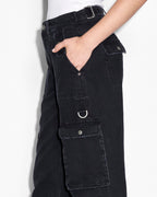 Womens Low Rider Stealth Cargo Baggy Denim Jeans - Black