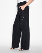 Womens Low Rider Stealth Cargo Baggy Denim Jeans - Black