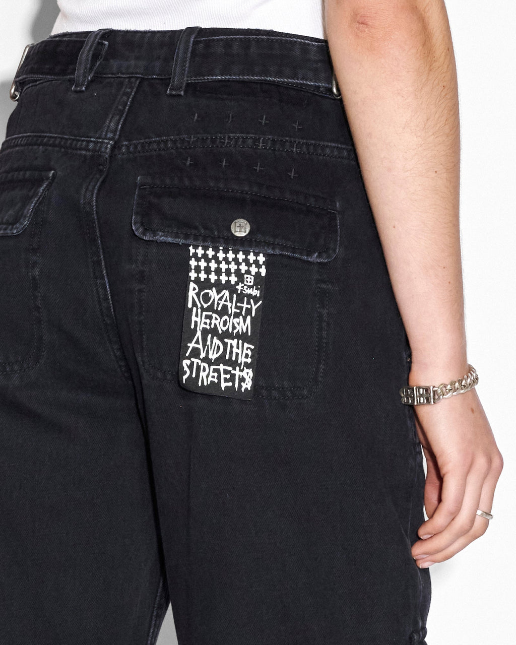 Womens Low Rider Stealth Cargo Baggy Denim Jeans - Black