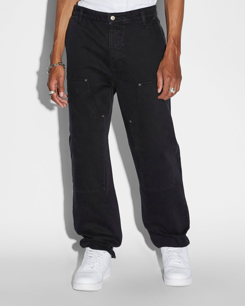 Mens Operator Pant Black Brass Straight Tapered Denim Jeans - Black
