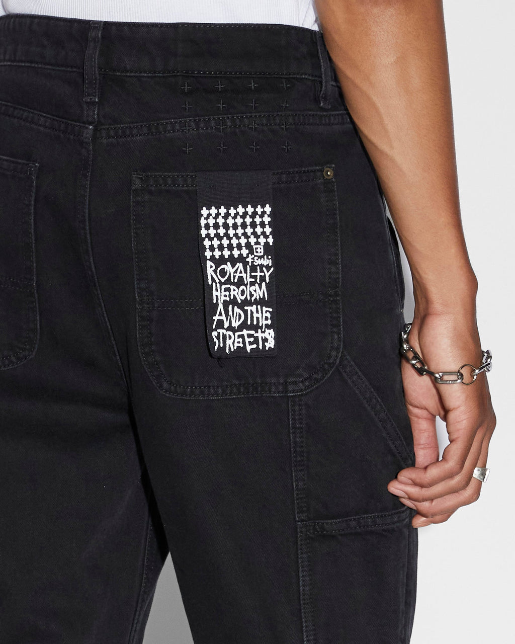 Mens Operator Pant Black Brass Straight Tapered Denim Jeans - Black