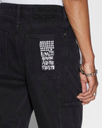 Mens Operator Pant Black Brass Straight Tapered Denim Jeans - Black