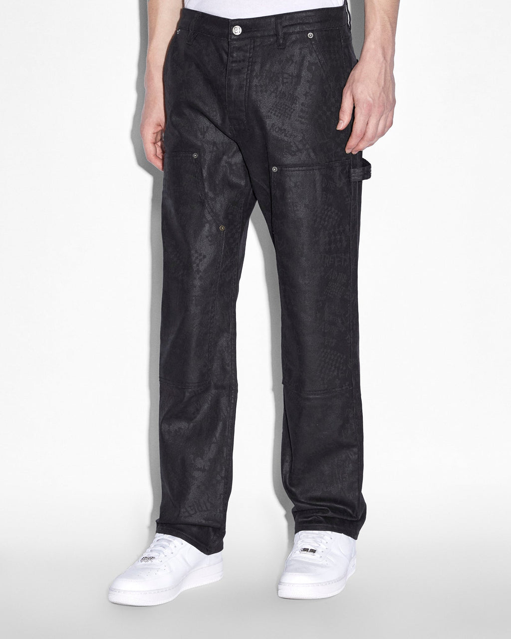Mens Operator Pant Black Grease Straight Tapered Denim Jeans - Black