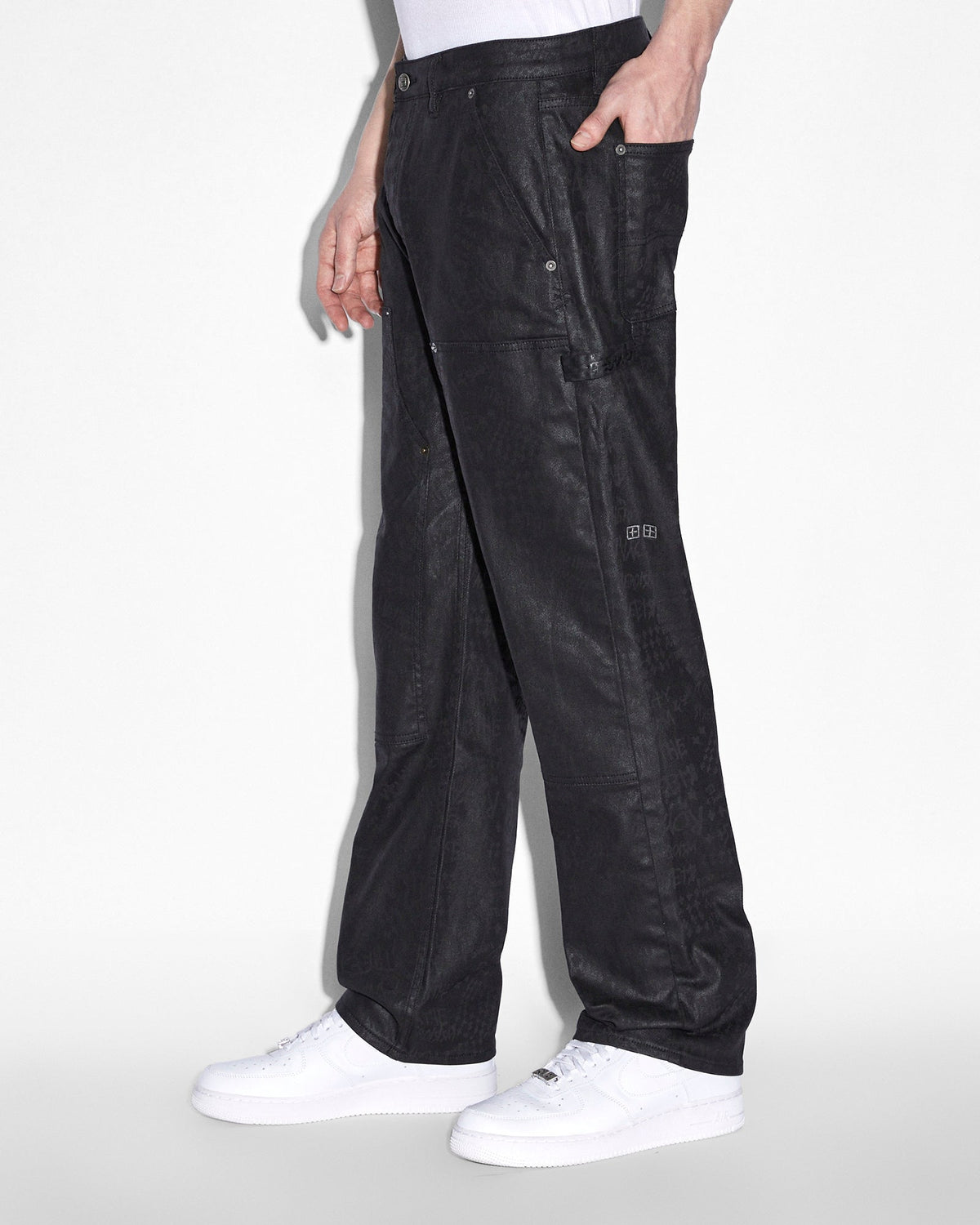 Mens Operator Pant Black Grease Straight Tapered Denim Jeans - Black