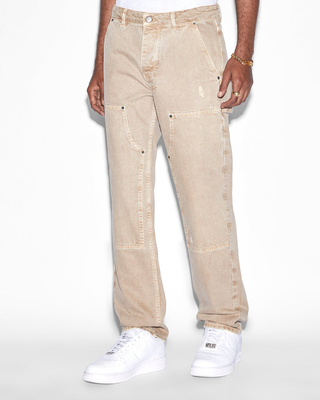 Mens Operator Pant Earth Tones Straight Tapered Denim Jeans - Brown