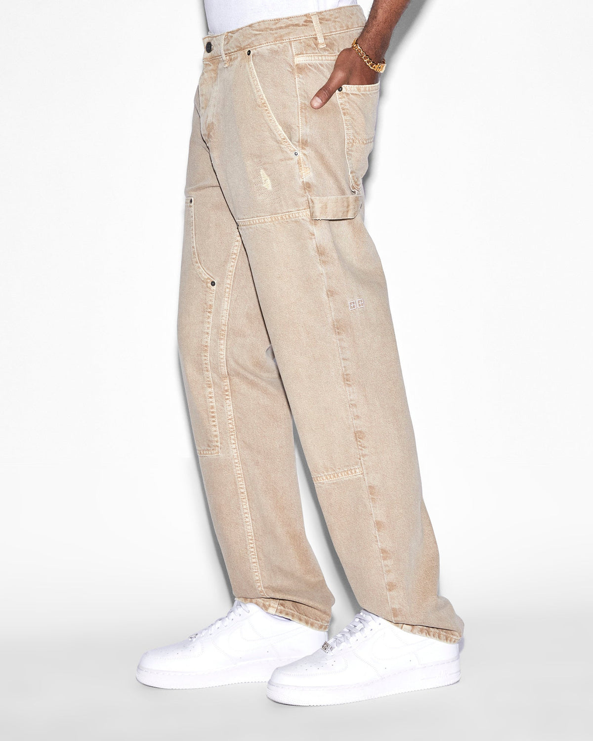 Mens Operator Pant Earth Tones Straight Tapered Denim Jeans - Brown