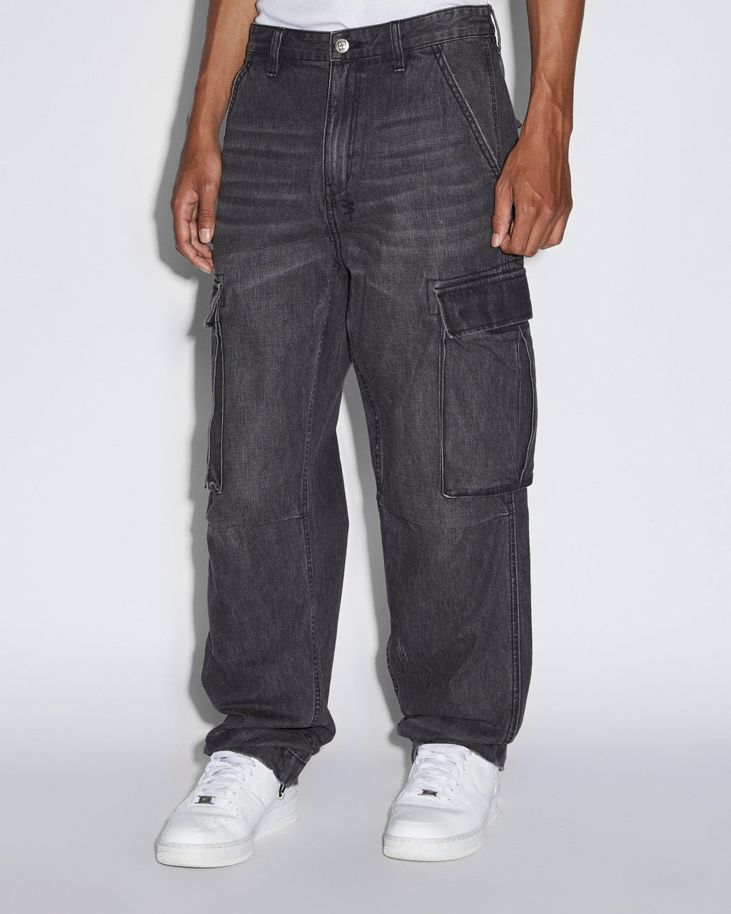 Mens Riot Cargo Pant Faded Black Relaxed Pants - Black