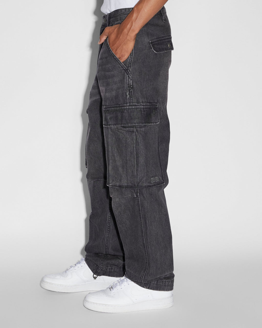 Mens Riot Cargo Pant Faded Black Relaxed Pants - Black