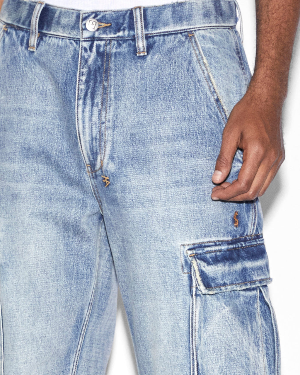 Mens Riot Cargo Pant Punk Blue Relaxed Pants - Denim