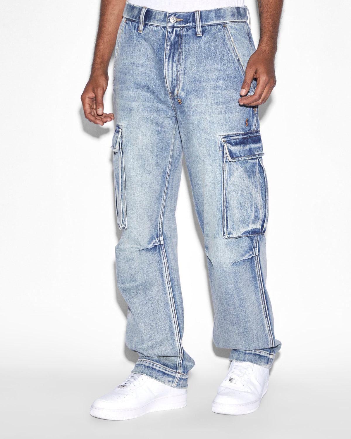 Mens Riot Cargo Pant Punk Blue Relaxed Pants - Denim