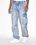 Mens Riot Cargo Pant Punk Blue Relaxed Pants - Denim