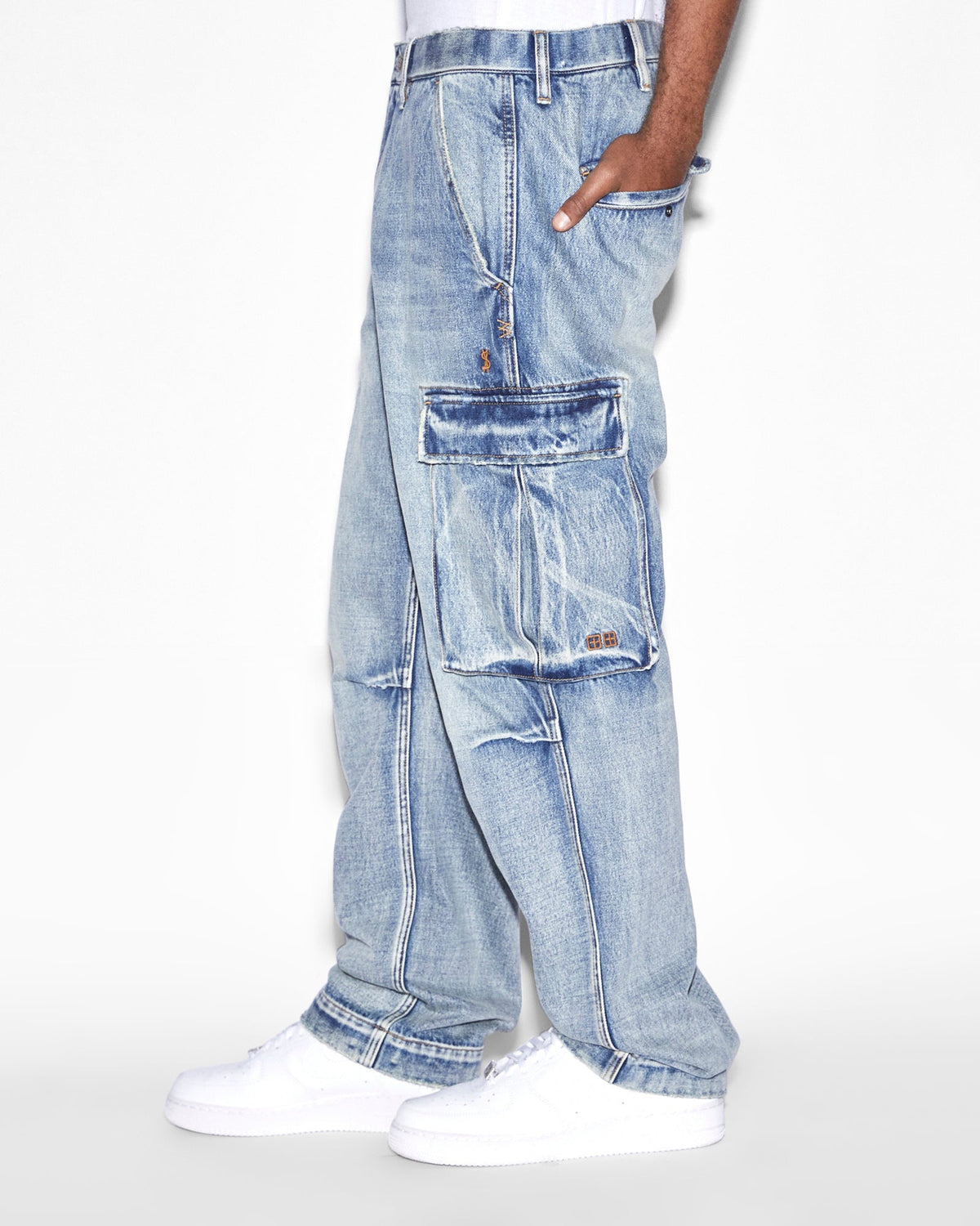 Mens Riot Cargo Pant Punk Blue Relaxed Pants - Denim