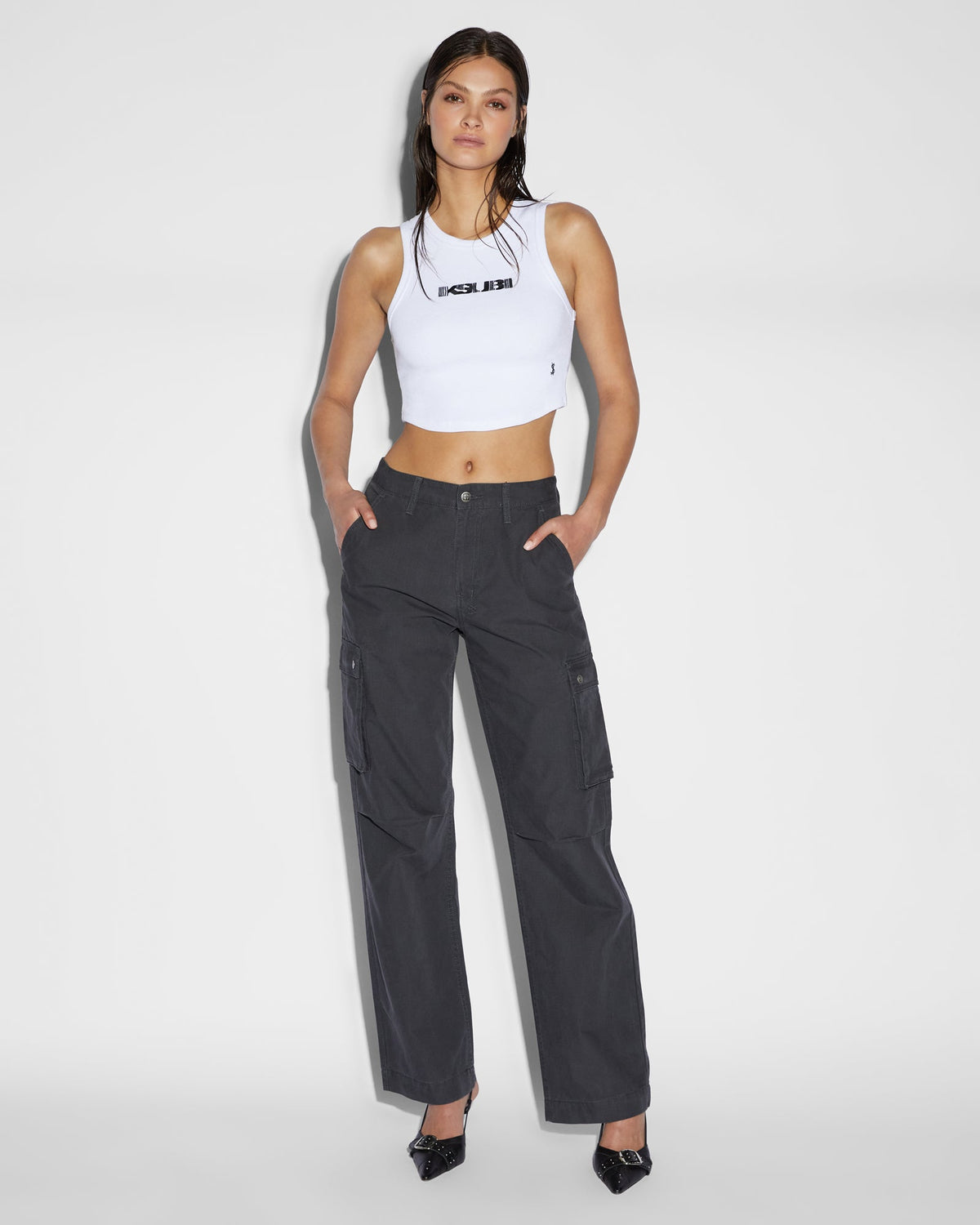 Womens Squad Cargo Charcoal Pants - Grey