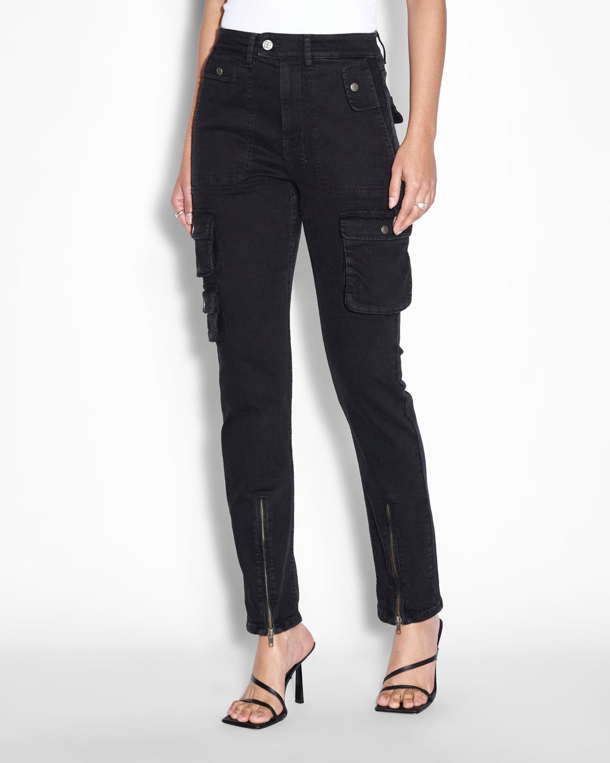 Womens Straight Up Stealth Cargo Slim Straight Denim Jeans - Black
