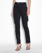 Womens Straight Up Stealth Cargo Slim Straight Denim Jeans - Black