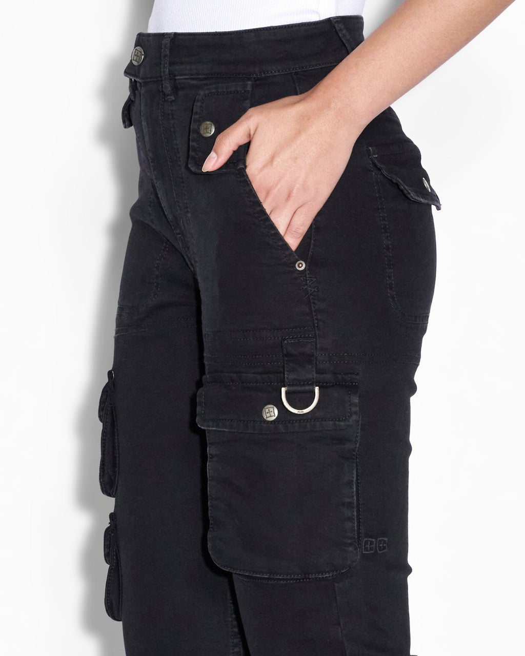 Womens Straight Up Stealth Cargo Slim Straight Denim Jeans - Black