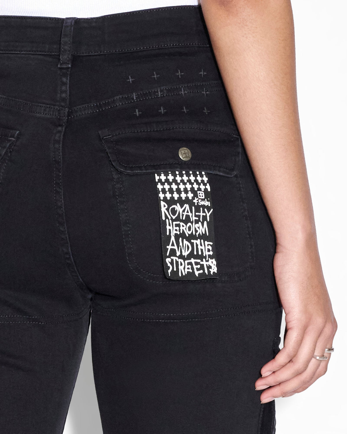 Womens Straight Up Stealth Cargo Slim Straight Denim Jeans - Black