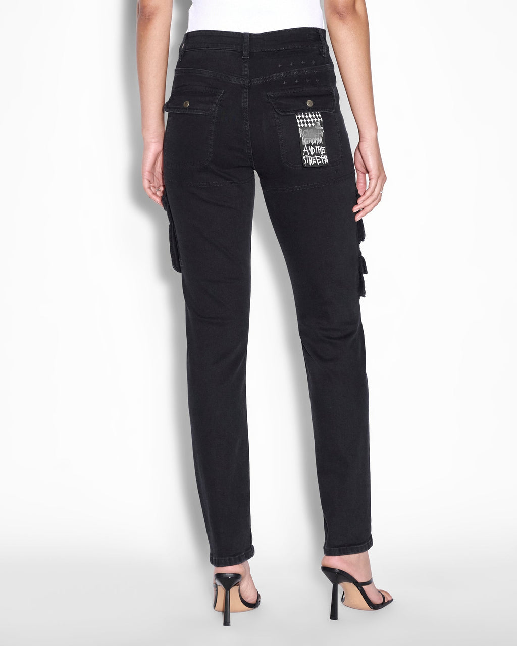 Womens Straight Up Stealth Cargo Slim Straight Denim Jeans - Black