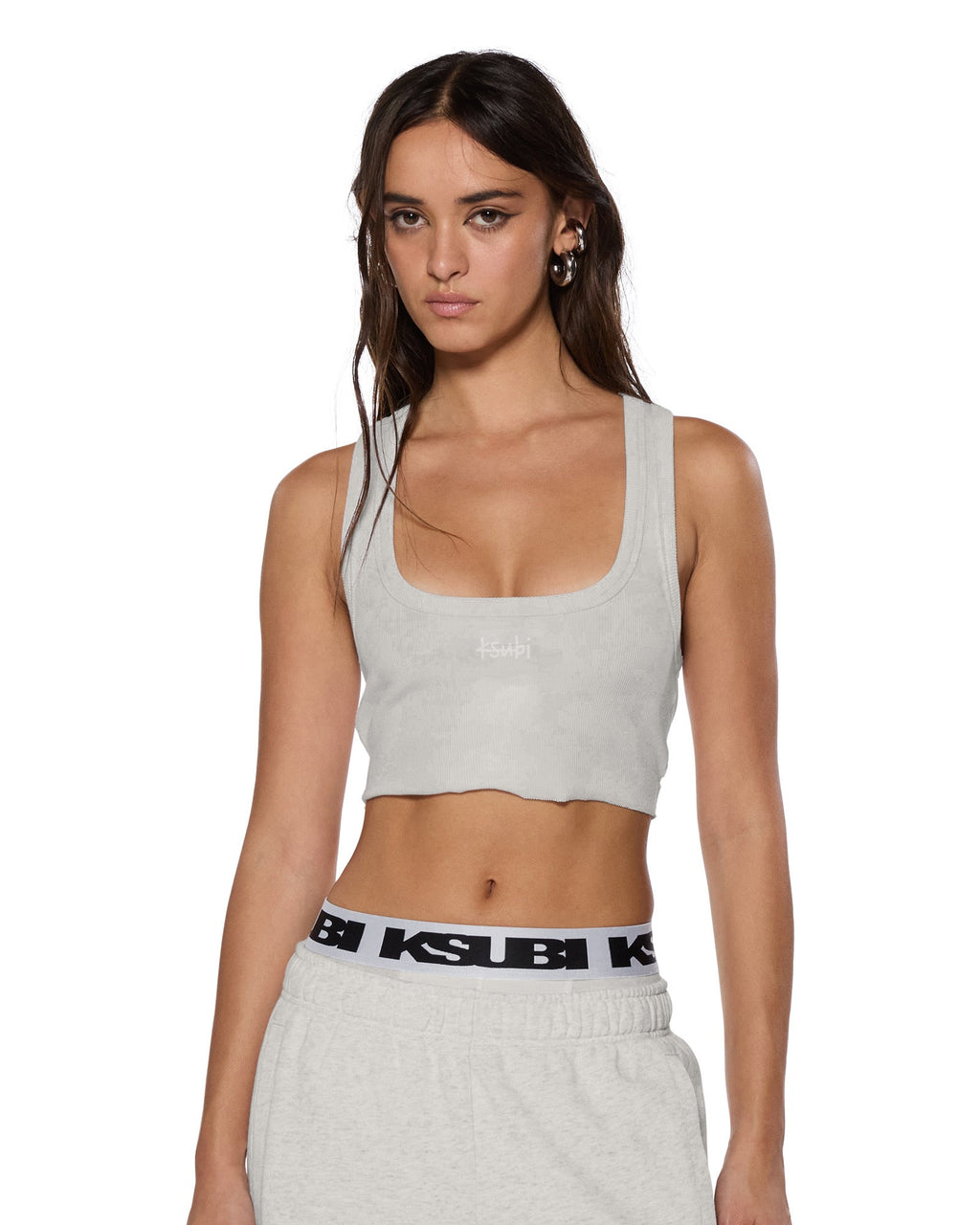 Womens 1999 Origin Crop Tank Snow Marle Fitted Fashion Tops - Grey