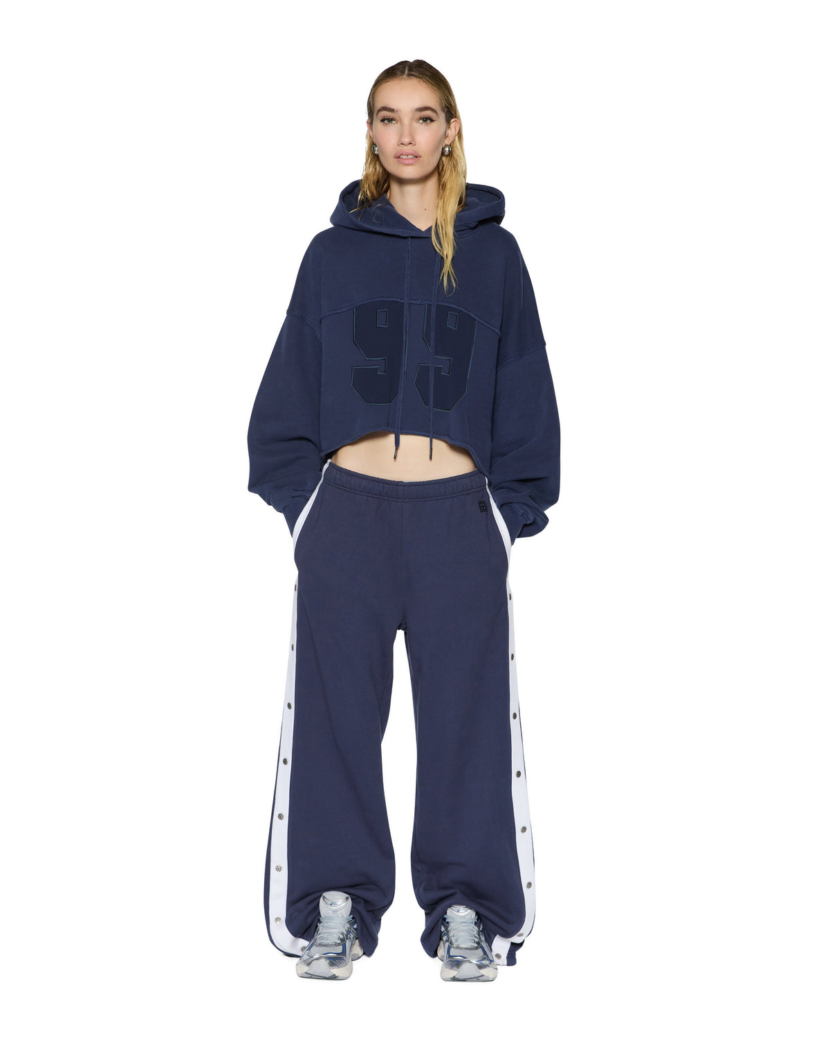 Womens Oh G Hoodie Cropped Ink Blue Regular Fleece - Navy