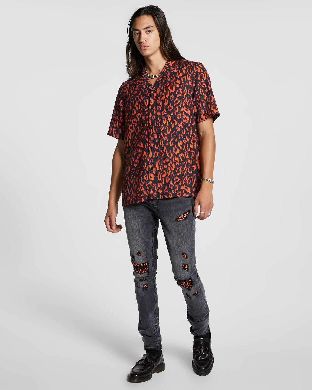 Mens Fire Resort Ss Shirt Orange Regular Shirts - Orange