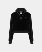Womens Richie Half Zip Crop Black Boxy Fleece - Black