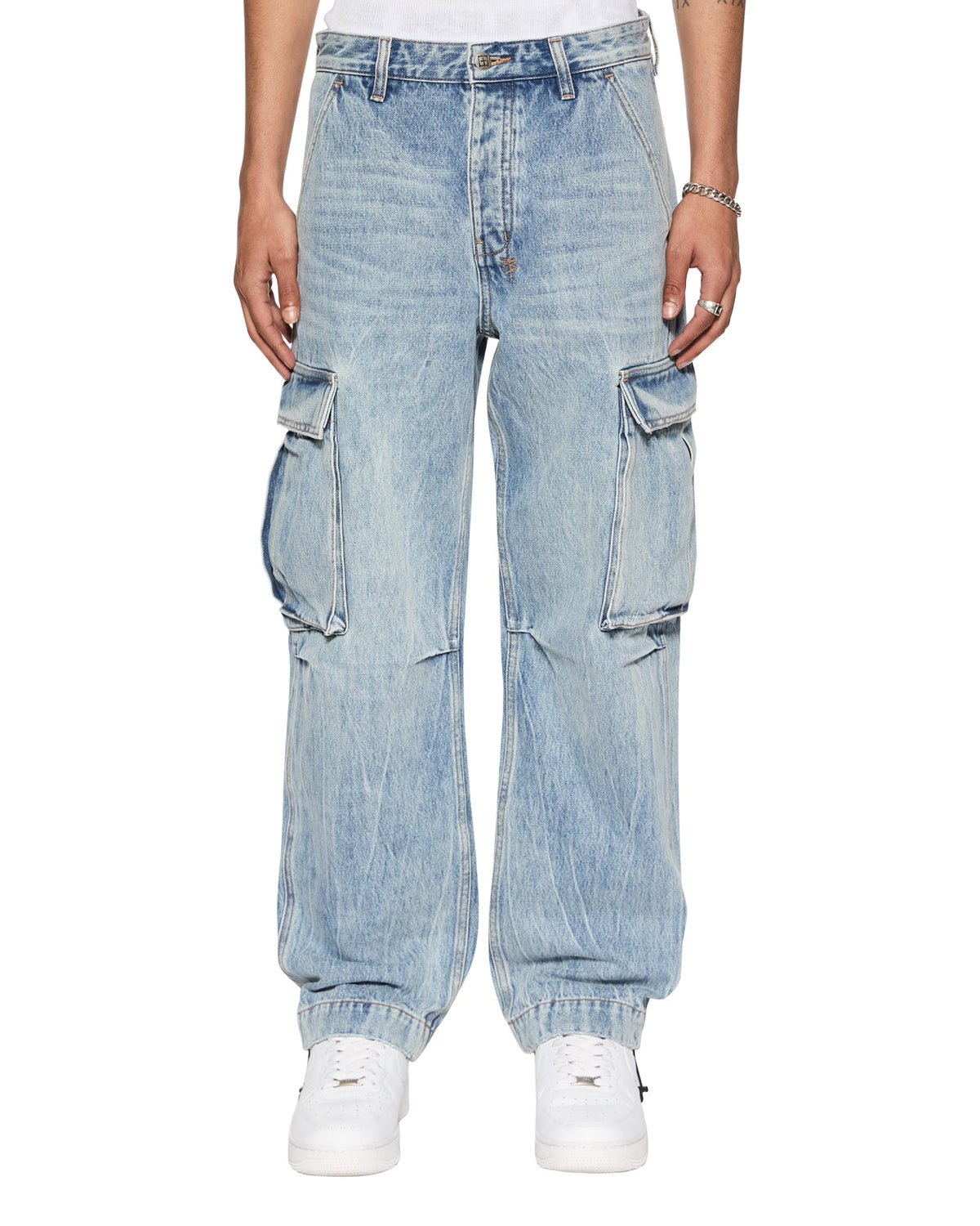 Mens Riot Cargo Pant Rekon Relaxed Pants - Denim