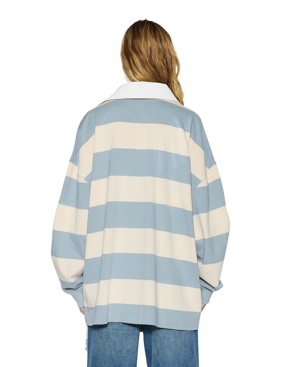 Womens Rugged Rugby Jersey Blue Steel Bone Relaxed Tees - Grey