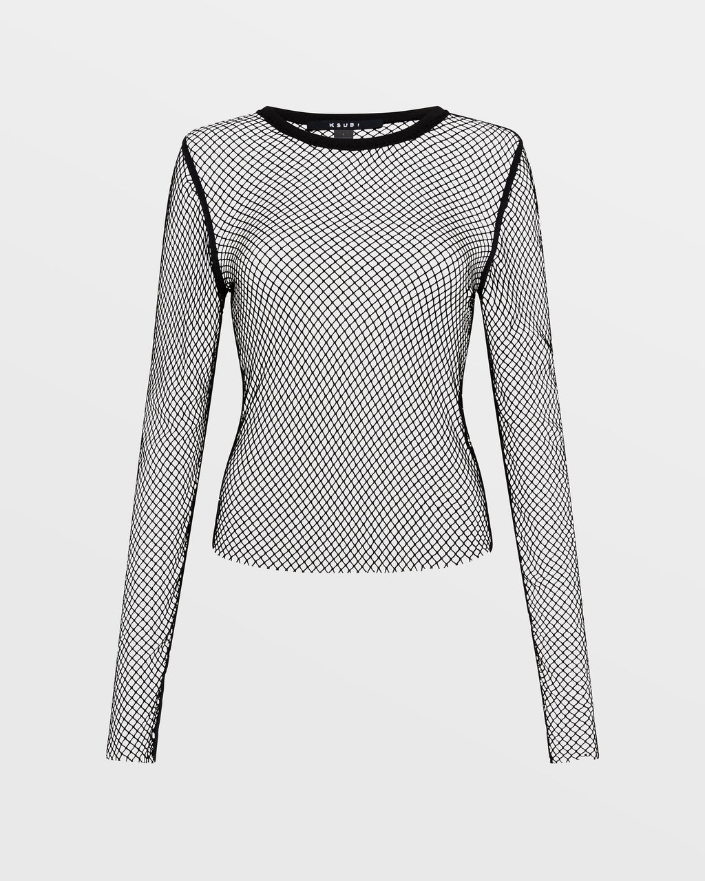 Womens Net Mesh Ls Top Black Fitted Fashion Tops - Black