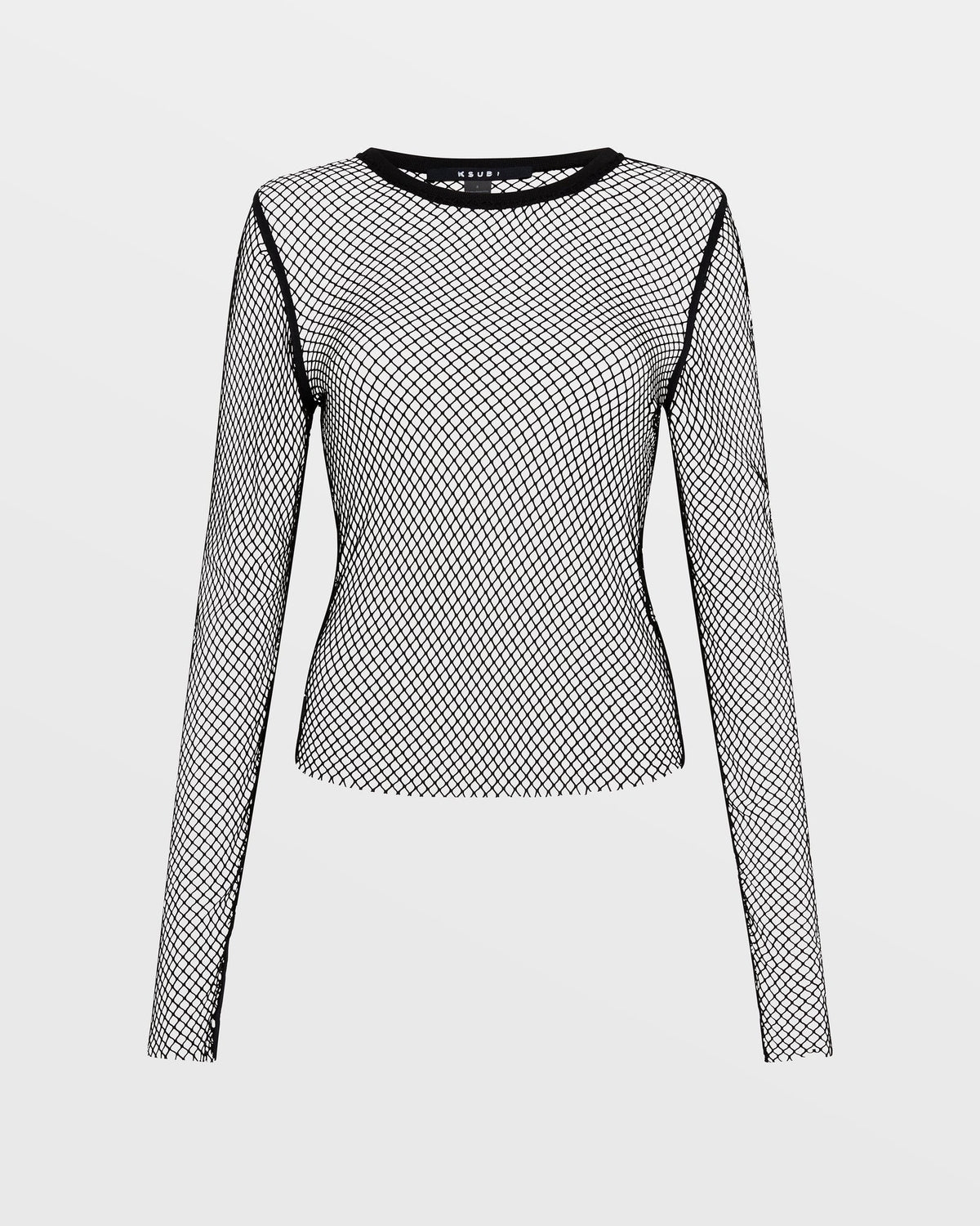 Womens Net Mesh Ls Top Black Fitted Fashion Tops - Black
