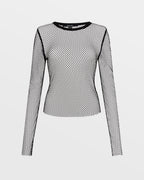 Womens Net Mesh Ls Top Black Fitted Fashion Tops - Black