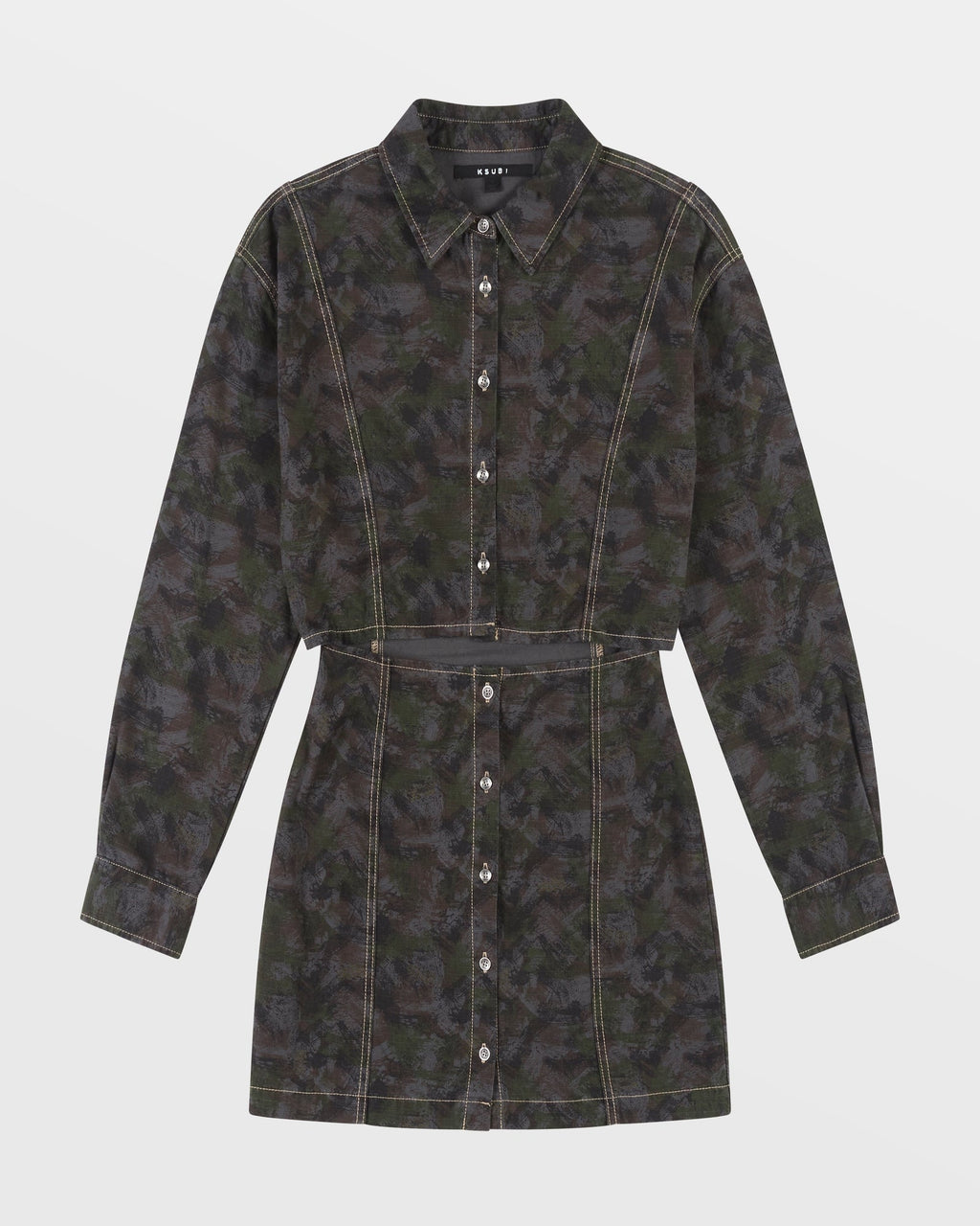 Womens Cutout Shirt Dress Camo Relaxed Dresses - Multi Colour