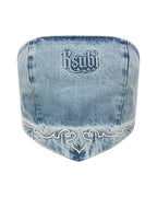 Womens Scarf Top Krystal Western Fitted Fashion Tops - Denim