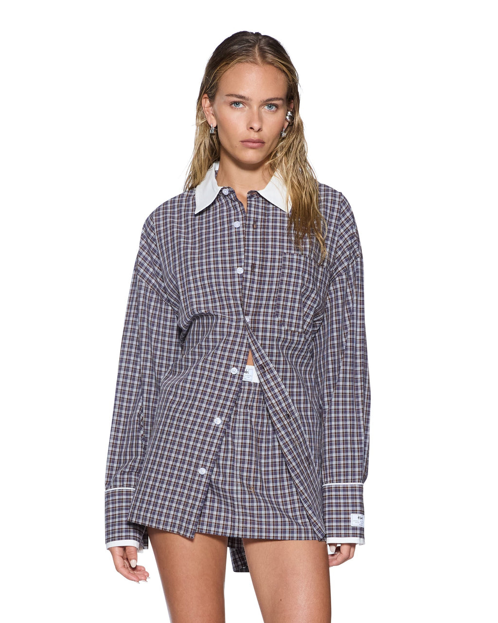 Womens Astra Ls Shirt White Plaid Oversized Shirts - Multi Colour