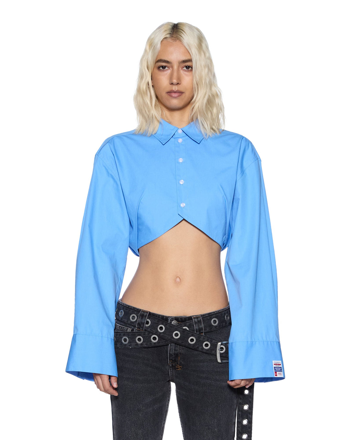 Womens Barker Ls Shirt Azure Cropped Shirts - Blue