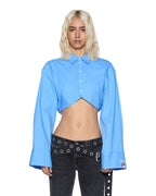 Womens Barker Ls Shirt Azure Cropped Shirts - Blue