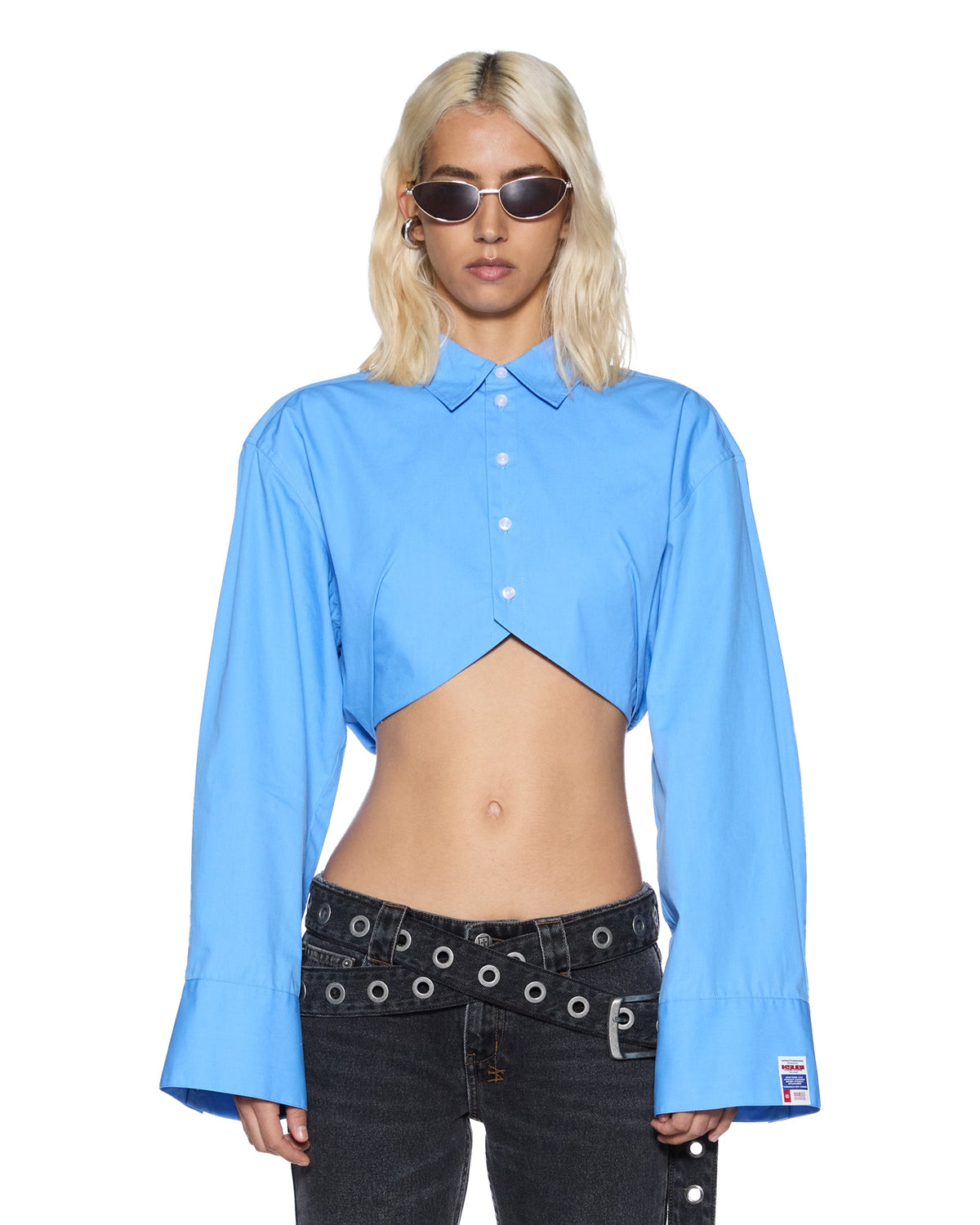 Womens Barker Ls Shirt Azure Cropped Shirts - Blue
