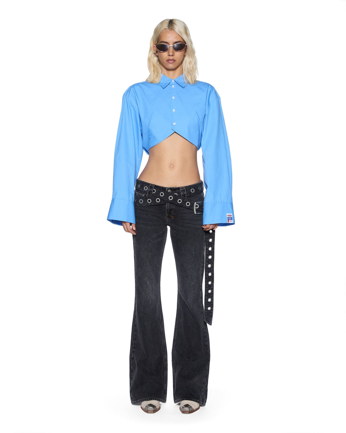 Womens Barker Ls Shirt Azure Cropped Shirts - Blue