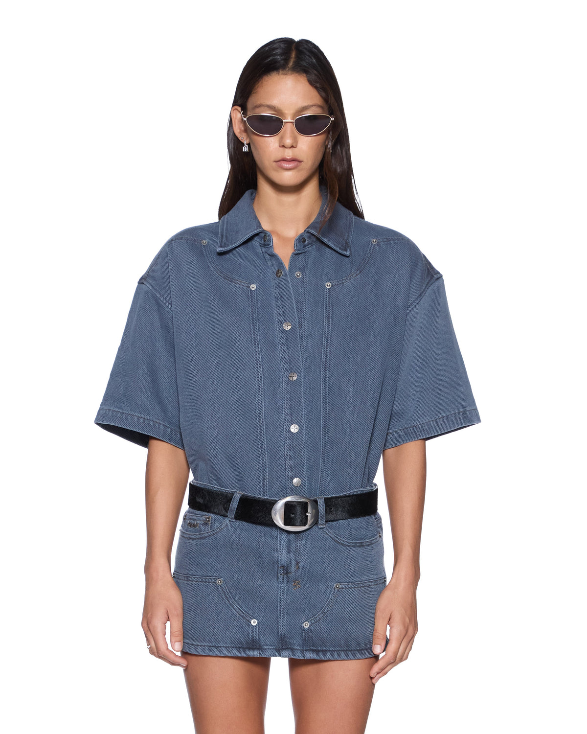 Womens Garage Ss Shirt Carpenter Mirage Oversized Shirts - Blue