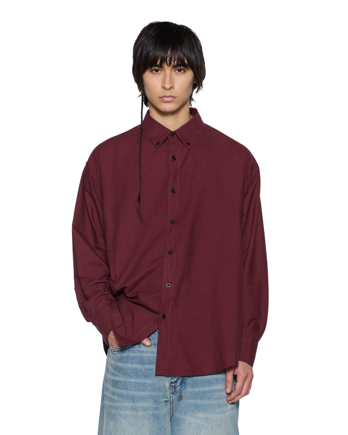Mens Anti Ls Shirt Ox Regular Shirts - Burgundy