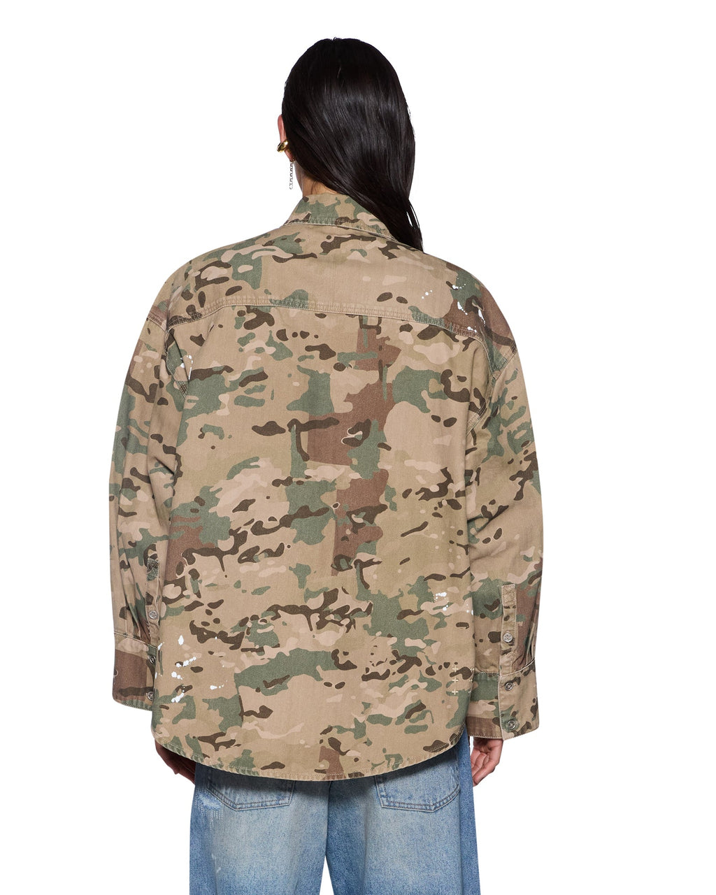 Womens Astra Cargo Ls Shirt Woodland Camo Oversized Shirts - Khaki